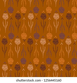 Beautiful vintage Seamless line hand drawn silhouette of tulip flower pattern vector design for fashion,fabric,wallpaper,web,and all prints on stylish brown background color