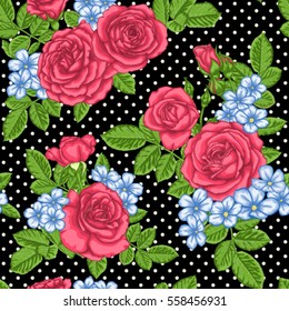 beautiful vintage seamless pattern with bouquets of roses and leaves. design greeting card and invitation of the wedding, birthday, Valentine's Day, mother's day and other holiday.