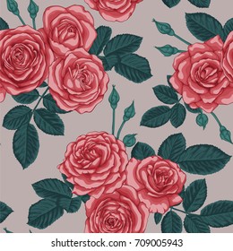 beautiful vintage seamless pattern with bouquets of roses and leaves design greeting card and invitation of the wedding, birthday, Valentine's Day, mother's day and other holiday
