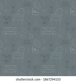 hermoso patrón ininterrumpido vintage con objetos doodle