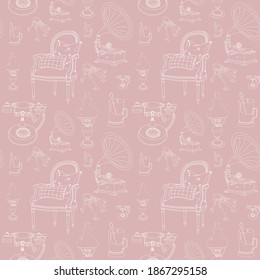 beautiful vintage seamless pattern with doodle objects