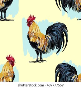Beautiful vintage seamless pattern with farm animal rooster. Perfect for wallpapers, web page backgrounds, surface textures, textile.