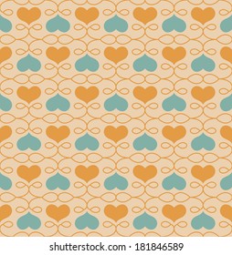 Beautiful vintage seamless pattern with hearts. Vector illustration