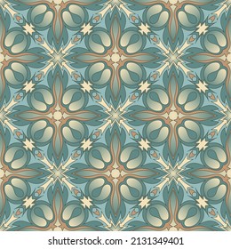 Beautiful vintage seamless pattern.
 Overlapping ornate shapes, stripes, segments, polygons are grouped and arranged in a certain order. Vector. 