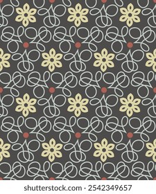 Beautiful vintage seamless pattern in soft tones. Art forms are grouped and arranged in a specific order. Vector image for print, textile, packaging, interior design and your other projects.
