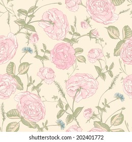 Beautiful Vintage Seamless Roses Background. Roses romantic flowers pattern