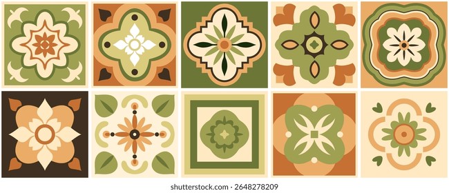 Beautiful vintage tiles with floral patterns creating a seamless repeating design, ideal for backgrounds, textures, and decorative projects
