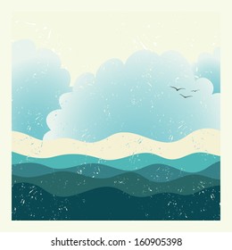 Beautiful Vintage Travel Postcard. Perfect Vacation Design. Cute Fully Editable Ocean Illustration Drawn In Vector By Hand. 