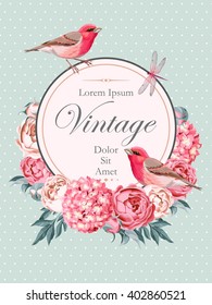 Beautiful vintage vector card with birds