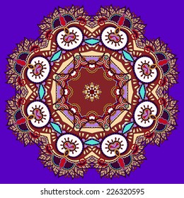 beautiful vintage violet colour circular pattern of arabesques, floral round vector illustration