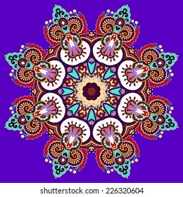 beautiful vintage violet colour circular pattern of arabesques, floral round vector illustration