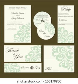 Beautiful vintage wedding invitation cards.