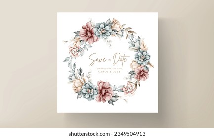 beautiful vintage wedding invitation with watercolor floral wreath