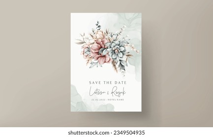 beautiful vintage wedding invitation with watercolor floral wreath