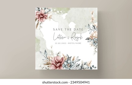 beautiful vintage wedding invitation with watercolor floral wreath