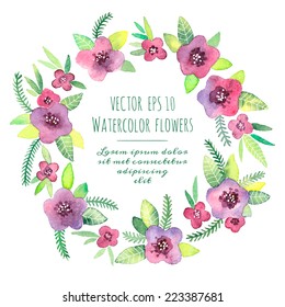 Beautiful vintage wreath. Watercolor violets. Vector illustration.