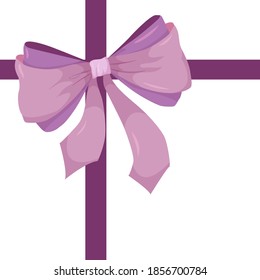 hermoso arco violeta dibujado al estilo de las caricaturas. elementos de moda y adornos de vacaciones, cintas decorativas de belleza, regalo y cumpleaños. Ilustración vectorial aislada en fondo blanco.