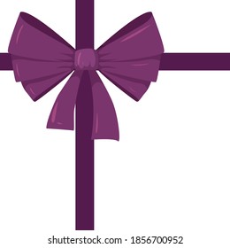 beautiful violet bow drawn in cartoon style. fashion elements and Holiday dressing items, beauty, gift and birthday decorative ribbons. Vector illustration isolated on white background.