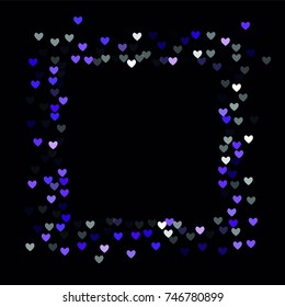 Beautiful Violet Confetti Hearts Falling on Black Background. Invitation Template Background Design, Greeting Card, Poster. Valentine Day. Vector illustration