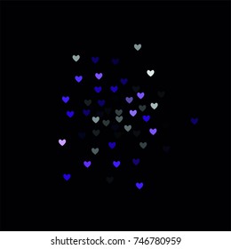 Beautiful Violet Confetti Hearts Falling on Black Background. Invitation Template Background Design, Greeting Card, Poster. Valentine Day. Vector illustration
