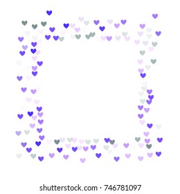 Beautiful Violet Confetti Hearts Falling on White Background. Invitation Template Background Design, Greeting Card, Poster. Valentine Day. Vector illustration