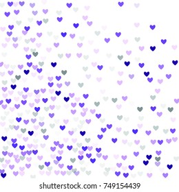Beautiful Violet Confetti Hearts Falling on White Background. Invitation Template Background Design, Greeting Card, Poster. Valentine Day. Vector illustration