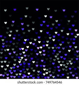 Beautiful Violet Confetti Hearts Falling on Black Background. Invitation Template Background Design, Greeting Card, Poster. Valentine Day. Vector illustration
