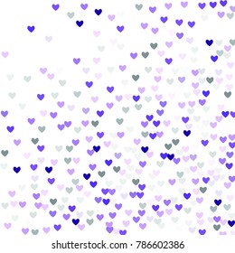 Beautiful Violet Confetti Hearts Falling on Background. Invitation Template Background Design, Greeting Card, Poster. Valentine Day. Vector illustration