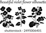 Beautiful violet flower silhouette. Cute icon of violet flower and vector illustration. SET of Violet flower silhouette Vector Garden flowers.