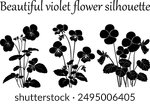 Beautiful violet flower silhouette. Cute icon of violet flower and vector illustration. SET of Violet flower silhouette Vector Garden flowers.