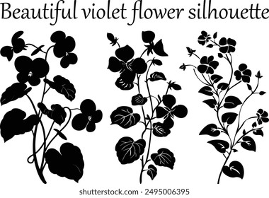 Hermosa silueta de flor violeta. Lindo ícono de flor y Ilustración vectorial violeta. SET de Vector de silueta de flor violeta.