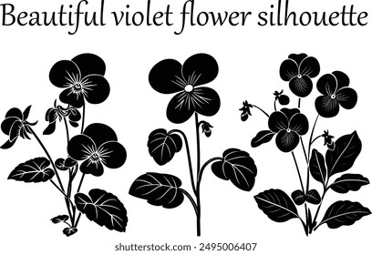 Beautiful violet flower silhouette. Cute icon of violet flower and vector illustration. SET of Violet flower silhouette Vector Garden flowers.