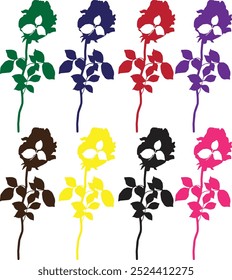 Beautiful violet flower silhouette. Cute icon of violet flower and vector illustration. SET of Violet flower silhouette Vector Garden flowers.
