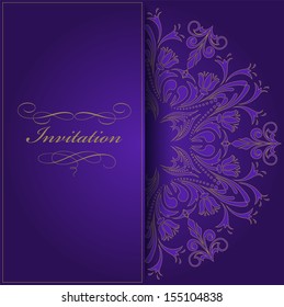 beautiful violet invitation with a round vintage ornament