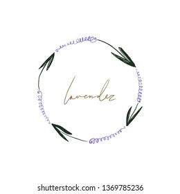 Beautiful violet lavender wreath, bunch of flowers, flower bouquet, wedding frame decor. Vector, clip art