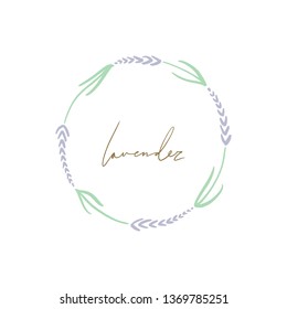 Beautiful violet lavender wreath, bunch of flowers, flower bouquet, wedding frame decor. Vector, clip art