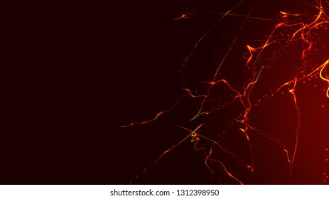 Beautiful violet red abstract magical energy electric cosmic fiery shiny luminous lightning, lines, stripes with sparks on a red background. Vector illustration.