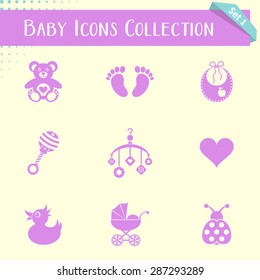 Beautiful violet vector baby icons vintage collection isolated
