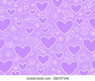 Beautiful violet vector seamless pattern with hearts