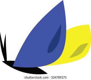 Beautiful violet and yellow butterfly isolated on white background, vector