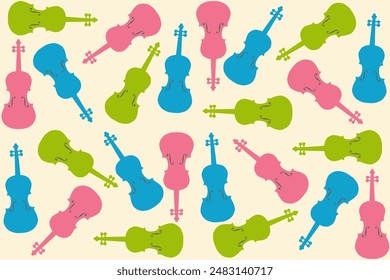 Beautiful violin seamless pattern.Viola,cello drawing music concept repeating texture background.design for fashion fabrics, textile graphics, prints.Vector illustration.Classical musical instrument.