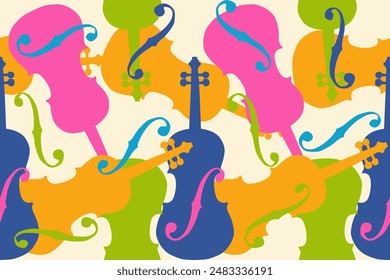 Beautiful violin seamless pattern.Viola,cello drawing music concept repeating texture background.design for fashion fabrics, textile graphics, prints.Vector illustration.Classical musical instrument.