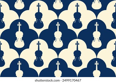 Beautiful violin seamless pattern.Viola,cello drawing music concept repeating texture background.design for fashion fabrics, textile graphics, prints.Vector illustration.Classical musical instrument.