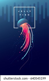 Beautiful vivid abstract vector illustration of a jellyfish swimming in the ocean waters