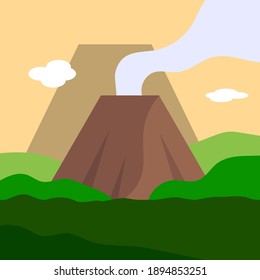 Beautiful volcano landscape, picture for design, vector illustration