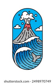 beautiful volcano views line art illustration