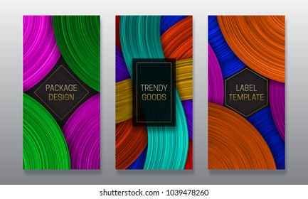 Beautiful volumetric packaging design. Set of colorful labels templates for trendy goods.