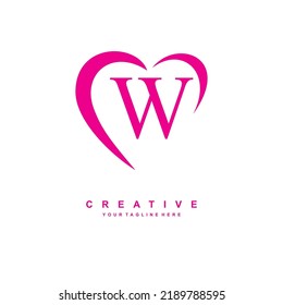 beautiful W logo design with pink love. letter W logo with heart. beauty logo