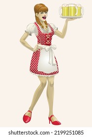 Beautiful Waitress Hold a Tray full of beers