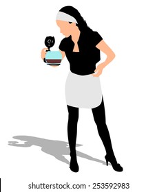 Beautiful waitress serving coffee, vector 